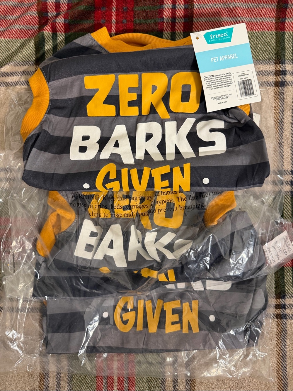 Bundle of 3 Frisco Gray & Yellow 'Zero Barks Given' Large Dog Tee